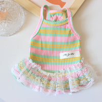 HKM-6523453 Lace Decorative Stripes Princess Dress for Dogs and Cats in Pink, Blue, and Emerald Green