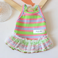 HKM-6523453 Lace Decorative Stripes Princess Dress for Dogs and Cats in Pink, Blue, and Emerald Green