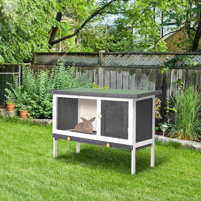 HKM-6525501 Outdoor Wooden Rabbit Hutch with Slide-out Tray and Openable Roof for Small Pets