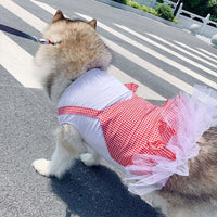 HKM-6526013 Princess Dog Skirt Costume for Large Breeds - Cotton in Yellow and Red Plaid