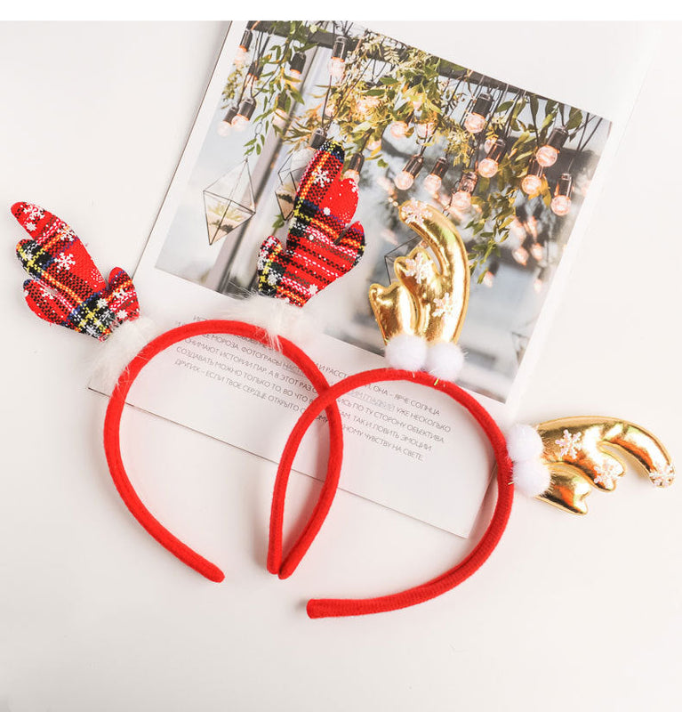 HKM-652627 Cute Antler Headband for Kids - Fabric Santa and Cartoon Character Design, 12cm x 13.5cm