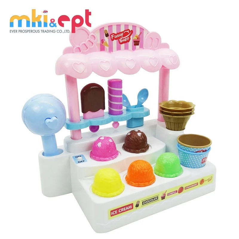 HKM-652691 Kids Kitchen Playset with Simulation Cooking Utensils and Ice Cream Machine Toy