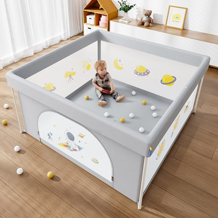 HKM-653011 Foldable Children's Game Fence - Starry Sky Grey, Amusement Park, Astronaut, Pudding Bear (1.3m x 1.3m & 1.5m x 1.5m)