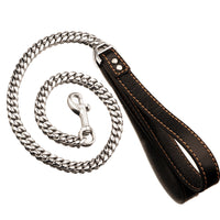 HKM-6531389 Stainless Steel Dog Leash with Leather Collar for Large and Small Breeds 14mm Width