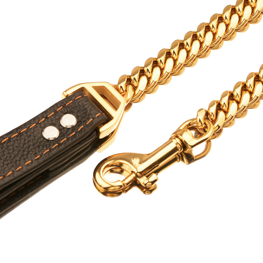 HKM-6531389 Stainless Steel Dog Leash with Leather Collar for Large and Small Breeds 14mm Width