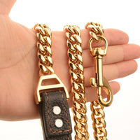 HKM-6531389 Stainless Steel Dog Leash with Leather Collar for Large and Small Breeds 14mm Width