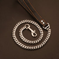 HKM-6531389 Stainless Steel Dog Leash with Leather Collar for Large and Small Breeds 14mm Width