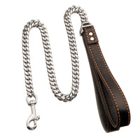 HKM-6531389 Stainless Steel Dog Leash with Leather Collar for Large and Small Breeds 14mm Width