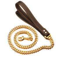 HKM-6531389 Stainless Steel Dog Leash with Leather Collar for Large and Small Breeds 14mm Width