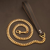 HKM-6531389 Stainless Steel Dog Leash with Leather Collar for Large and Small Breeds 14mm Width