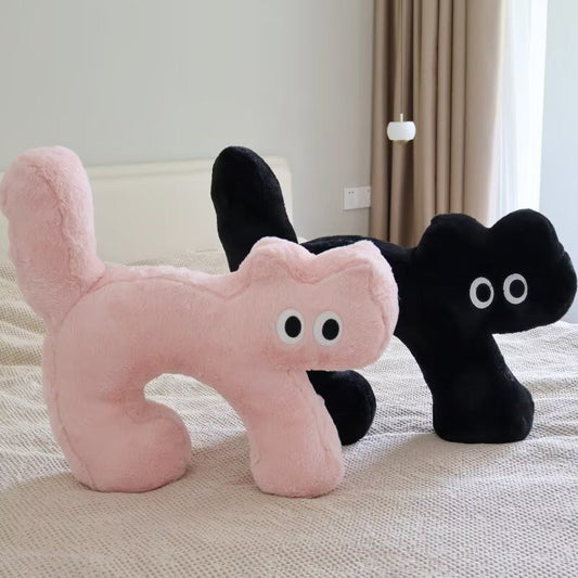 HKM-653139 Cute Japanese Style Cat Pillow Cushion – Black & Pink Cartoon Design, Embroidered, 55cm