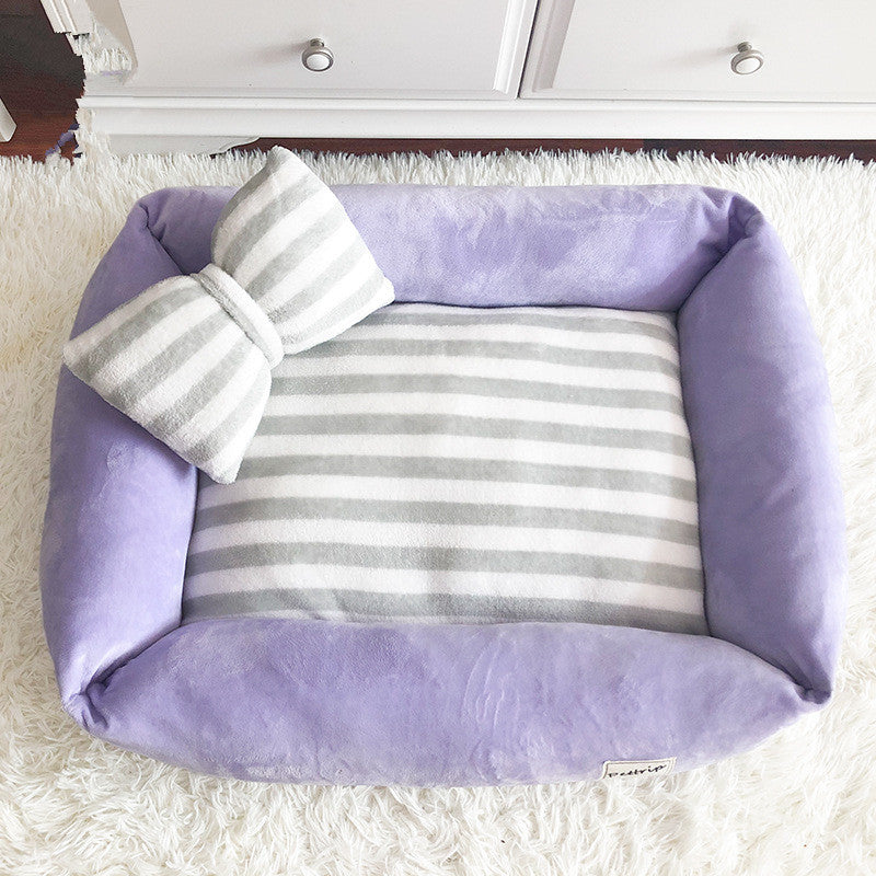 HKM-6531645 Removable Washable Velvet Pet Nest - Soft Flannel with Waterproof Non-Slip Bottom in Pink, Purple, or Blue