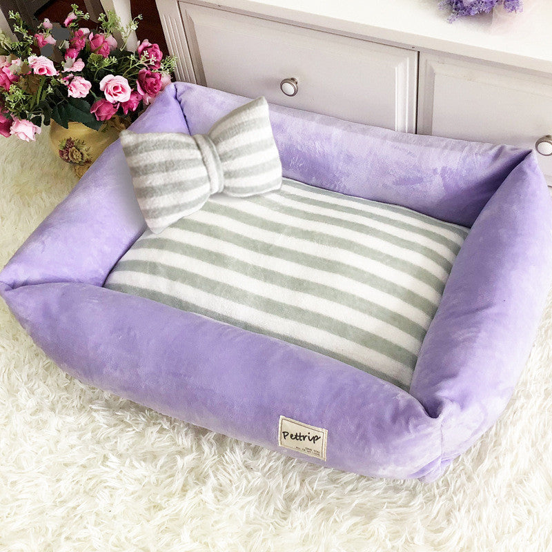 HKM-6531645 Removable Washable Velvet Pet Nest - Soft Flannel with Waterproof Non-Slip Bottom in Pink, Purple, or Blue