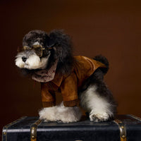 HKM-6532157 Brown Retro Style Long Sleeve PU Leather Coat for Schnauzer and Bichon Pets