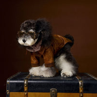HKM-6532157 Brown Retro Style Long Sleeve PU Leather Coat for Schnauzer and Bichon Pets