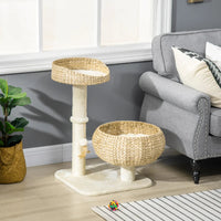 HKM-6533053 Elevated Cat Bed with Scratching Post and Cute Basket Design for Indoor Cats