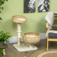 HKM-6533053 Elevated Cat Bed with Scratching Post and Cute Basket Design for Indoor Cats