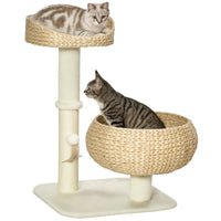 HKM-6533053 Elevated Cat Bed with Scratching Post and Cute Basket Design for Indoor Cats