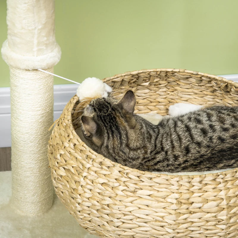 HKM-6533053 Elevated Cat Bed with Scratching Post and Cute Basket Design for Indoor Cats