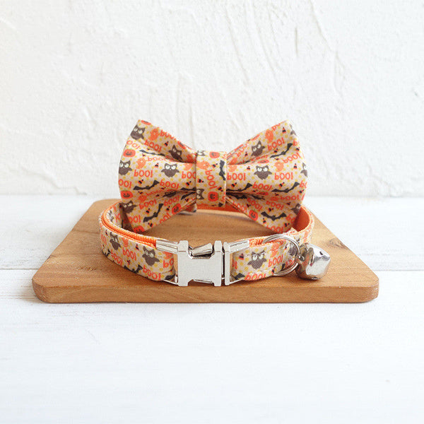 HKM-6533437 Adjustable Halloween Cat Collar with Bowknot and Circle Design in Multiple Sizes