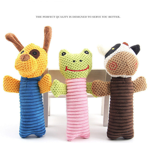 HKM-6537021 Plush Sound Toy Set – Yellow Puppy, Coffee Calf, Green Frog (Varied Sizes)