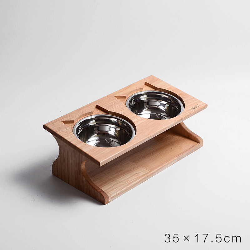 HKM-6537533 Solid Wood Anti-Choking Cat Dining Table with Sloped Bone China Bowl