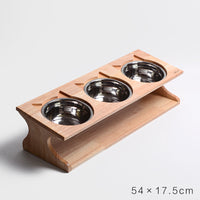 HKM-6537533 Solid Wood Anti-Choking Cat Dining Table with Sloped Bone China Bowl