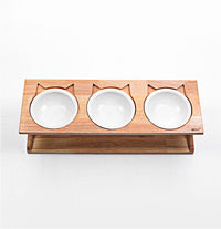 HKM-6537533 Solid Wood Anti-Choking Cat Dining Table with Sloped Bone China Bowl