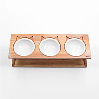 HKM-6537533 Solid Wood Anti-Choking Cat Dining Table with Sloped Bone China Bowl