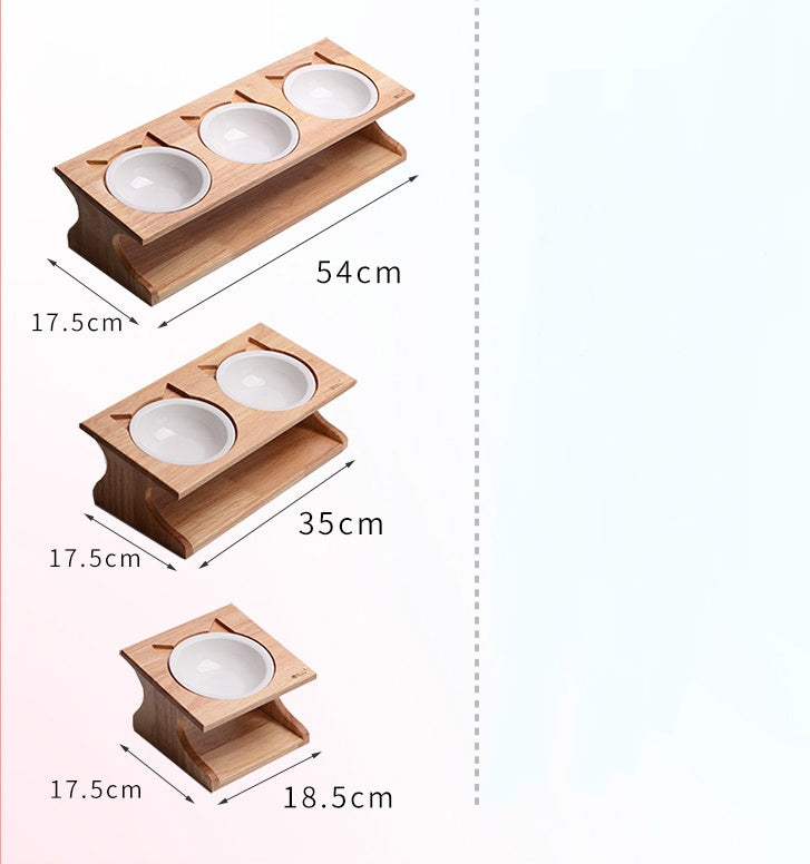 HKM-6537533 Solid Wood Anti-Choking Cat Dining Table with Sloped Bone China Bowl