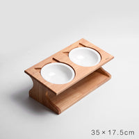 HKM-6537533 Solid Wood Anti-Choking Cat Dining Table with Sloped Bone China Bowl