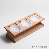 HKM-6537533 Solid Wood Anti-Choking Cat Dining Table with Sloped Bone China Bowl