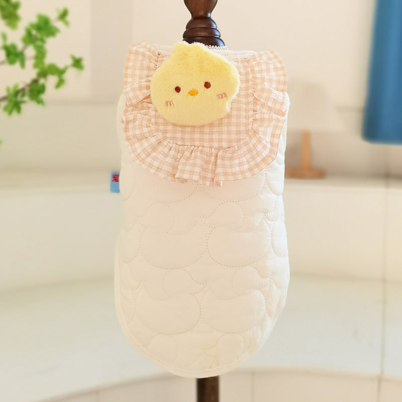 HKM-6537917 Cat Small Square Towel Vest in Quilted Cotton with Cotton Velvet Lining - Available in Yellow, Pink, Beige, Sizes XS-XL