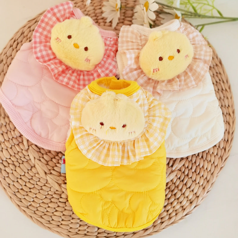 HKM-6537917 Cat Small Square Towel Vest in Quilted Cotton with Cotton Velvet Lining - Available in Yellow, Pink, Beige, Sizes XS-XL