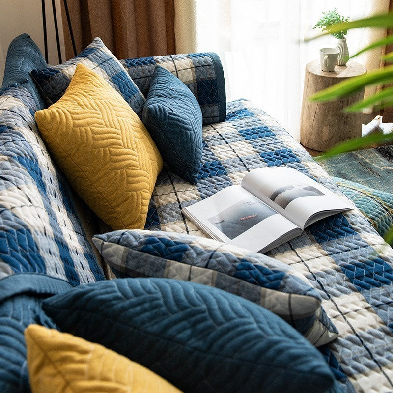 HKM-653843 American Style Four Seasons Sofa Cushion, Chemical Fiber, Grid Pattern, Multiple Sizes Available