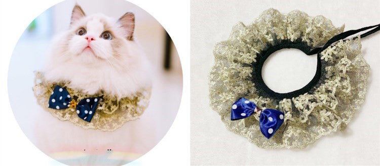 HKM-6539325 Pet Triangle Scarf with Bell Collar for Cats and Dogs - Adjustable Lace Bow Knot Design