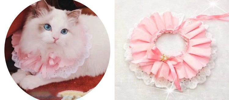 HKM-6539325 Pet Triangle Scarf with Bell Collar for Cats and Dogs - Adjustable Lace Bow Knot Design