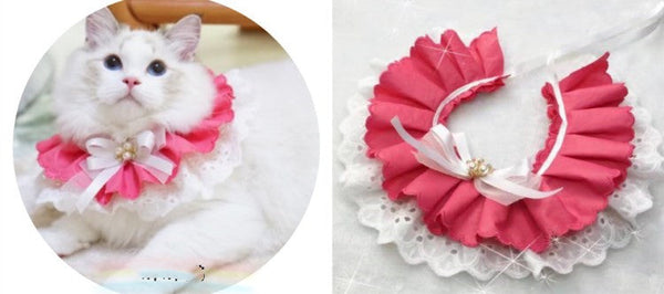 HKM-6539325 Pet Triangle Scarf with Bell Collar for Cats and Dogs - Adjustable Lace Bow Knot Design