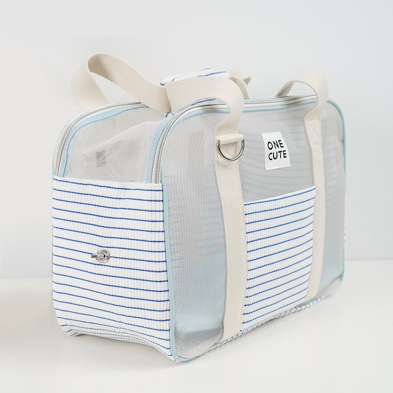 HKM-6539581 Breathable Blue and White Striped Pet Diaper Bag for Easy Travel