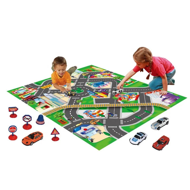 HKM-653971 Non-Toxic Educational Traffic Play Mat for Kids Age 2-4, Soft Non-Woven Fabric Baby Carpet, 70x80 cm