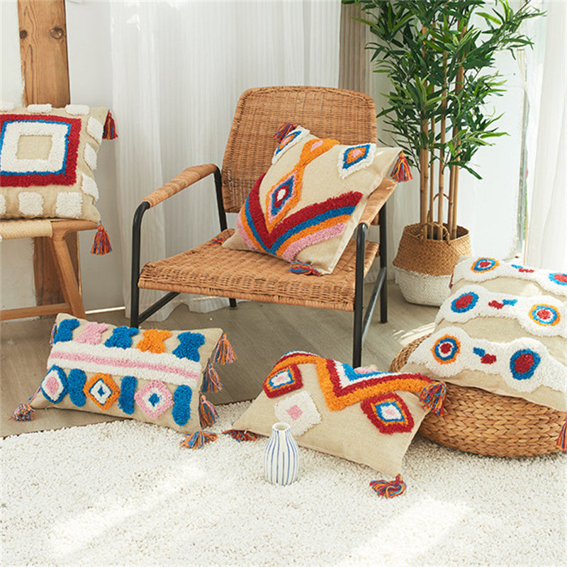 HKM-653971 Vintage Handmade American Tufted Pillow Cover, 45x45cm & 30x50cm, Polyester Fiber