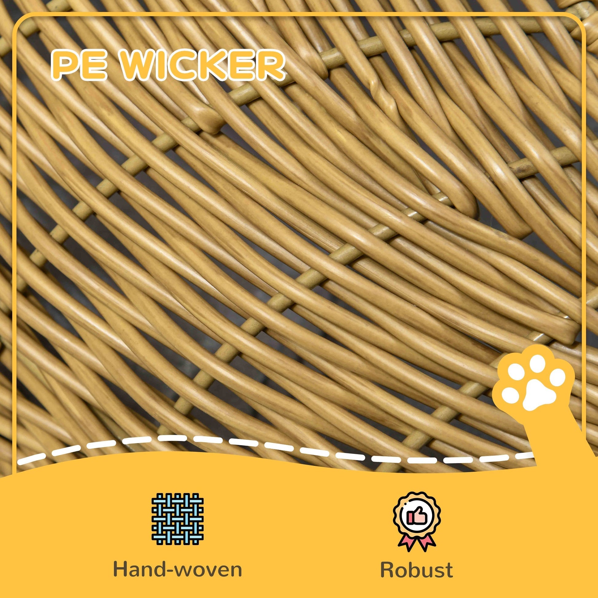HKM-6541757 Light Brown Rattan Cat Bed with Washable Cushion for Cats and Puppies Under 9 lbs.