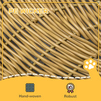 HKM-6541757 Light Brown Rattan Cat Bed with Washable Cushion for Cats and Puppies Under 9 lbs.
