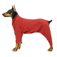 HKM-6541885 Warm Polar Fleece Dog Clothing with High Collar and Full Padding in Orange Red and Gray Blue