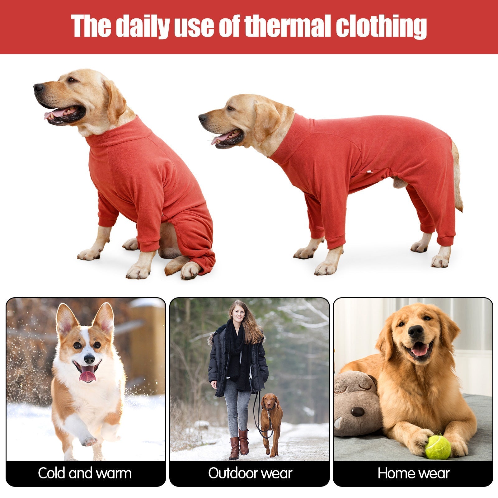 HKM-6541885 Warm Polar Fleece Dog Clothing with High Collar and Full Padding in Orange Red and Gray Blue