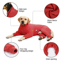 HKM-6541885 Warm Polar Fleece Dog Clothing with High Collar and Full Padding in Orange Red and Gray Blue