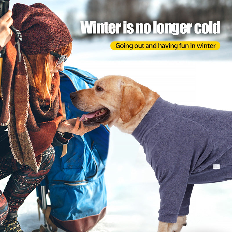 HKM-6541885 Warm Polar Fleece Dog Clothing with High Collar and Full Padding in Orange Red and Gray Blue