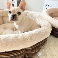 HKM-6543165 Indoor Semi-closed Cat Bed - Striped Linen Cylinder for Comfort & Improved Sleeping
