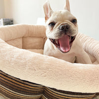 HKM-6543165 Indoor Semi-closed Cat Bed - Striped Linen Cylinder for Comfort & Improved Sleeping