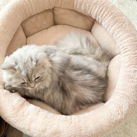 HKM-6543165 Indoor Semi-closed Cat Bed - Striped Linen Cylinder for Comfort & Improved Sleeping